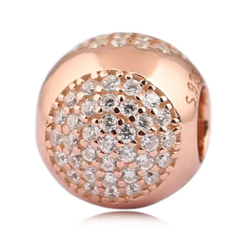 

Trendy 925 Sterling Silver Bead Rose Gold Crystal Charm Fit Original Pandora Bracelet Bangle Necklace Women DIY Europe Jewelry