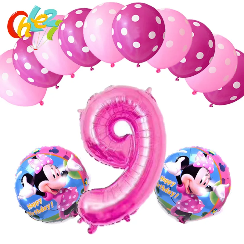 13 шт./лот, розовые шары для маленьких девочек с цифрами 4, 5, 6, 7, 8, 9 лет, шары на день рождения, голова Минни Маус, фольгированные шары, декор для детского душа, воздушные шары - Цвет: E9