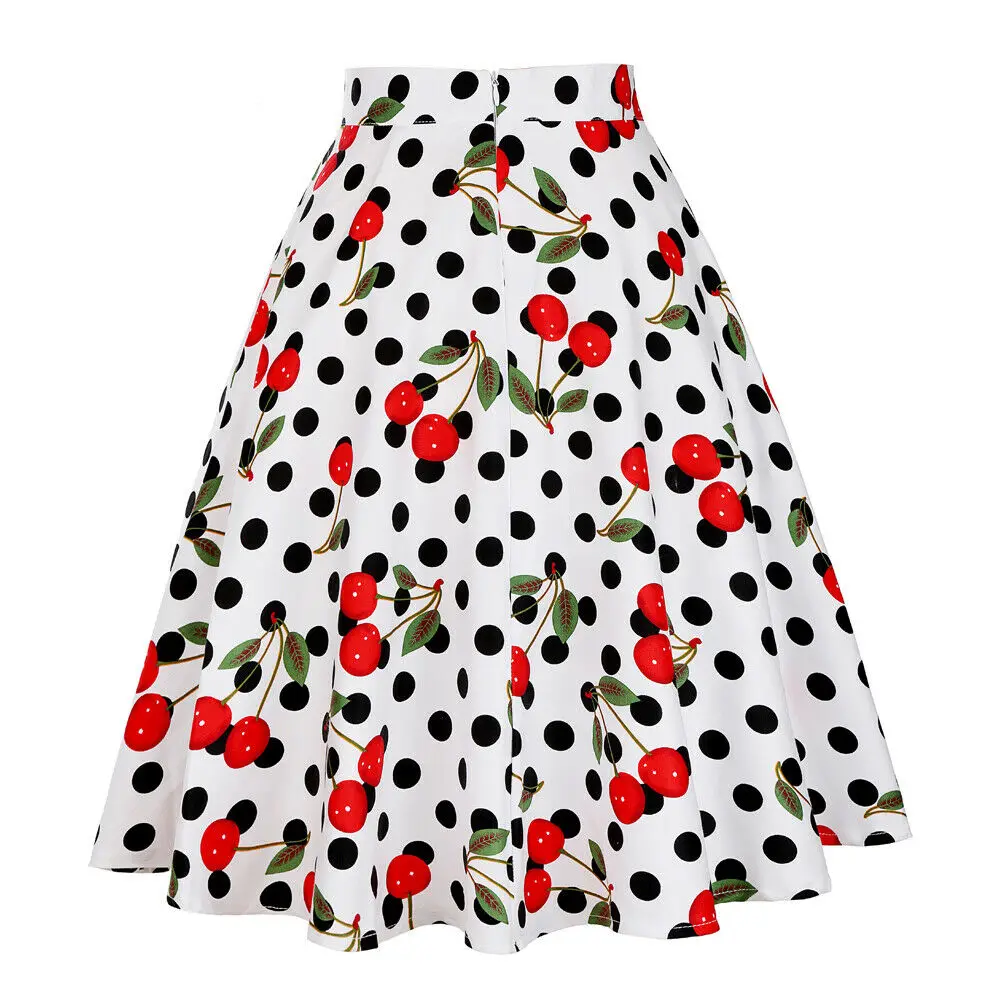 Женская Классическая винтажная юбка с высокой талией летняя длинная юбка в горошек с вишневым принтом плиссированные юбки s-xxl