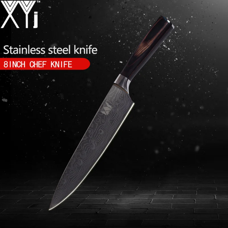 XYj ультратонкий кухонный нож один 7Cr17 из нержавеющей стали нож для чистки овощей и фруктов утилита сантоку поварской нож для тонкой нарезки ручной работы кухонные инструменты - Цвет: 8 inch Chef Knife