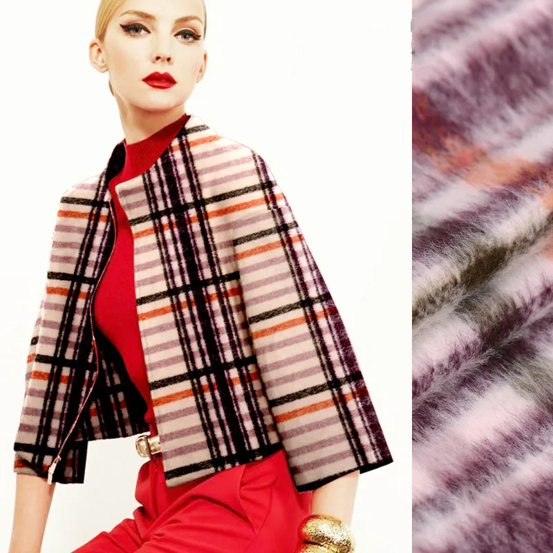 Plaid long wool super soft wool fabric autumn and winter clothing