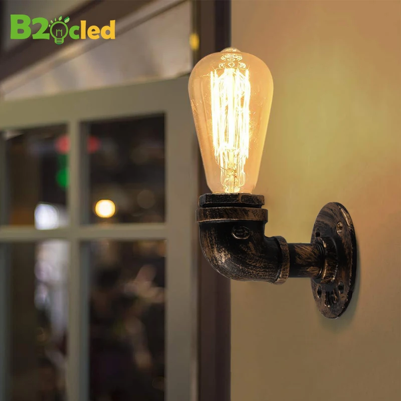 

Steam punk Loft Industrial iron rust Water pipe retro wall lamps Vintage E27 LED sconce wall lights for living room bedroom bar