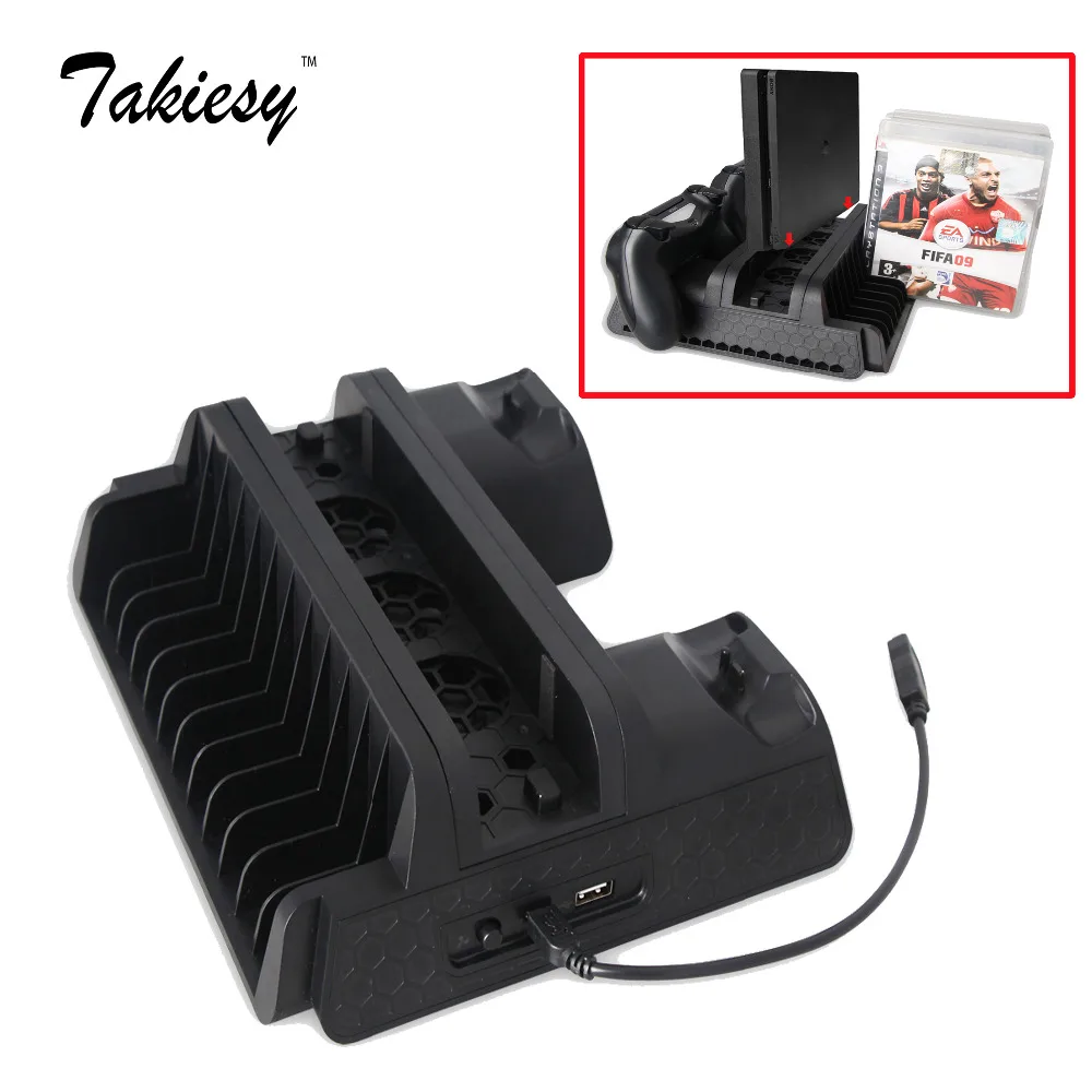Vertical Stand For Ps4 Slim/ps4 Pro With Cooling Fan 2 In 1 Controller