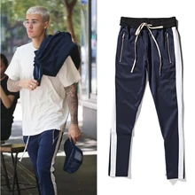 Мужские штаны в полоску в европейском стиле, лоскутные брюки с эластичной резинкой на талии, свободные джоггеры Джастина Бибера