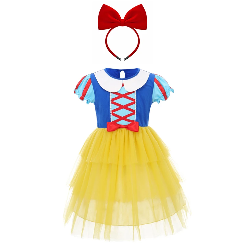 

Cute White Snow Dress Princess Cosplay Fancy Costume Birthday Party Outfit Children Girls Dress with Headband Kid Girl Clothes