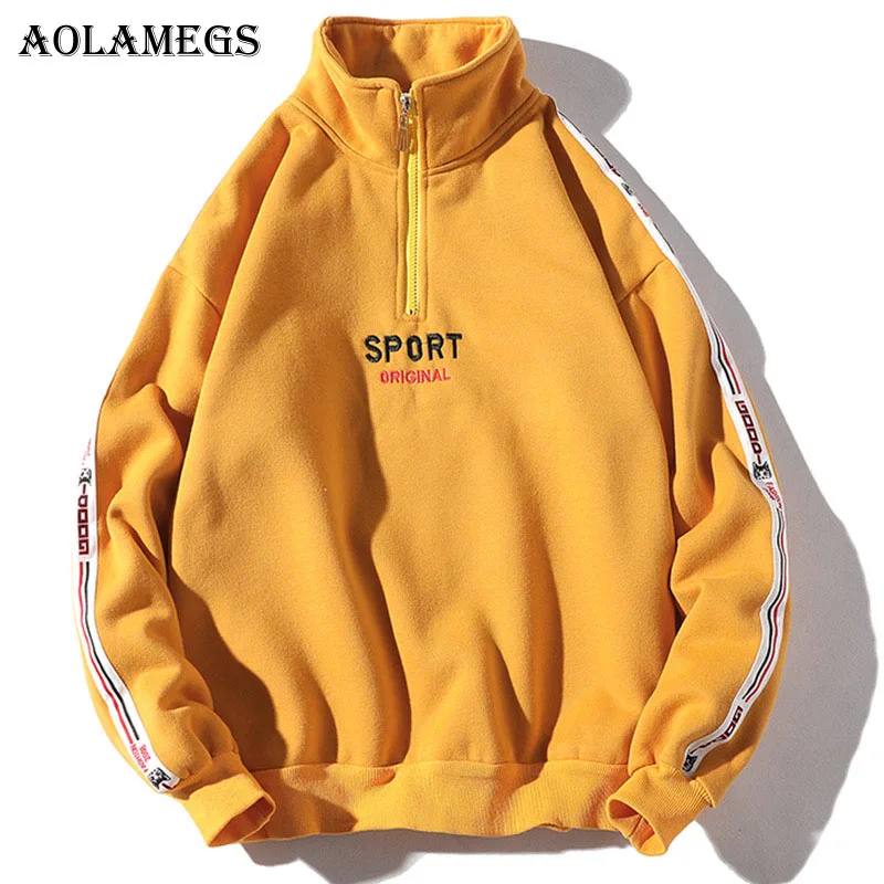 

Aolamegs Male Sweatshirt Letter Half Zipper Sweatshirts Couple Pullover Fashion Long Sleeve High Street Streetwear Casual Autumn