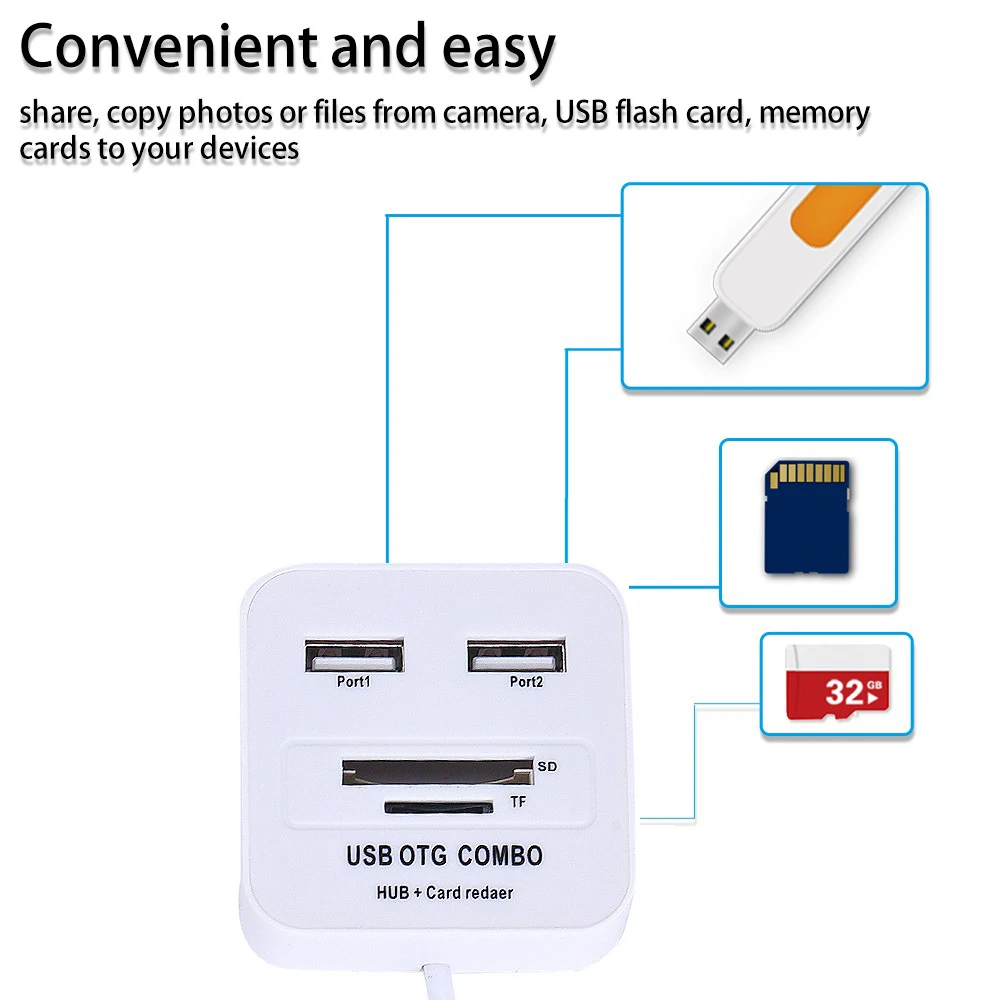 USB 2,0 концентратор Micro OTG Combo SD TF кард-ридер 2 в 1 usb-концентратор с несколькими портами 2,0 сплиттер кабели для ПК ноутбук Andriod телефон