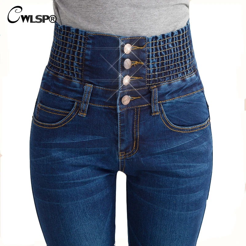 

Fashion High Waist Jeans 2015 Women Elastic Long Skinny Jeans Blue Sky Blue Denim Pencil Pants Plus Size Slim Trousers QL1510
