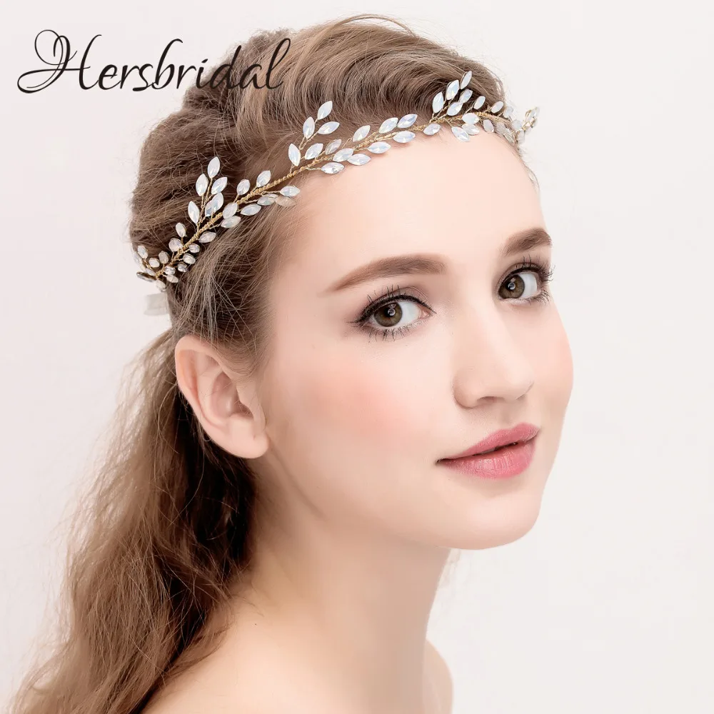 Czech Stone Hair Vine Bridal Headband Vintage Gold Wedding Headpiece Bohemian Style Halo For Brides New Style (5)
