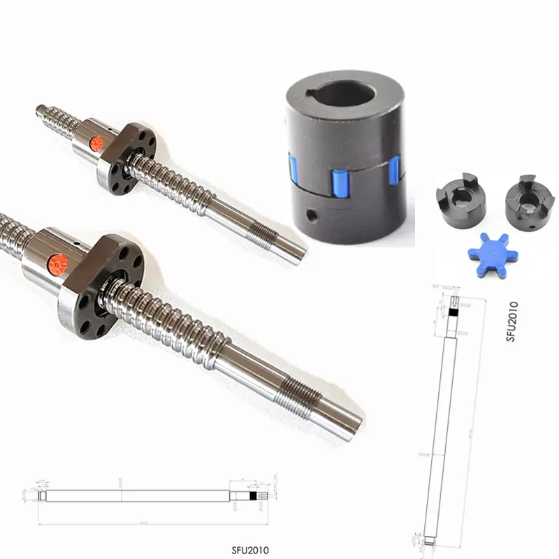 

customized SFU2010-401mm+SFE2020-535mm+single nut+end machined+keyway+couplingL070-12*17 for cnc machined