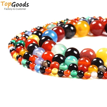 

TopGoods Natural Stone Beads Colorful Agate Round Loose Gemstone Diameter 4 6 8 10 12mm DIY Beads Bracelet for Jewelry Making