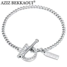 AZIZ BEKKAOUI, розовое золото/серебро, очаровательный браслет для женщин, браслет из нержавеющей стали с кристаллом, романтические браслеты, подарок