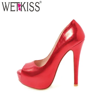 

WETKISS 2018 Fashion Super High Heels Women Pumps Peep Toe Thin Heels Female Platform Shoes Printing Spring Ladies Wedding Shoes