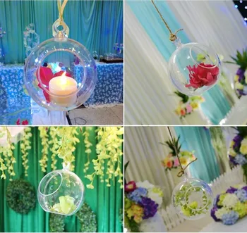

100Pcs/lot 9CM Transparent Acrylic Ball Vase Bowl Hanging Air Plant Terrariums Tea Light Holder Wedding Candlestick Home decor