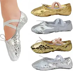 Модные женские туфли для взрослых Пуэнт гимнастика пайетки Искусственная кожа балетки