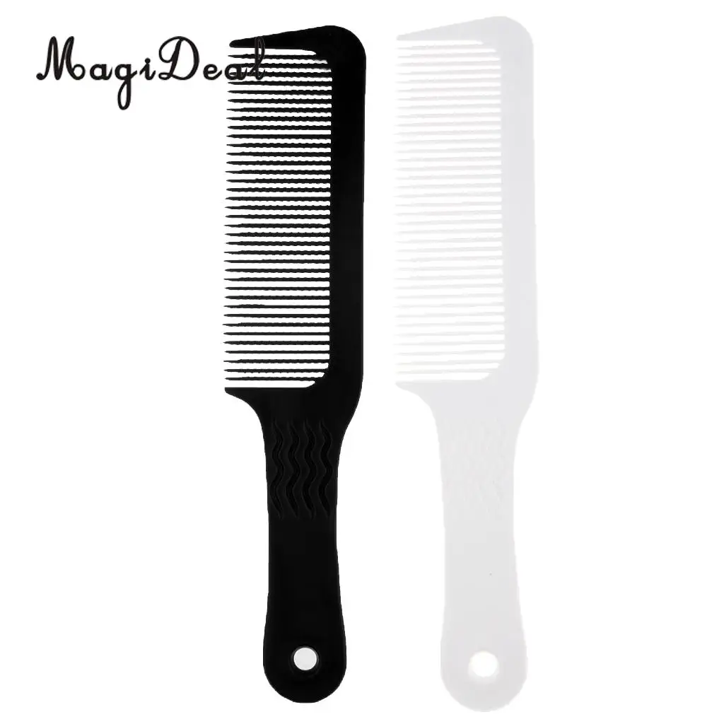 2pcs Plastic Clipper Barber Hair Cutting Styling Combs for Blending Tapering Flat Tops- 9.3inch Black White