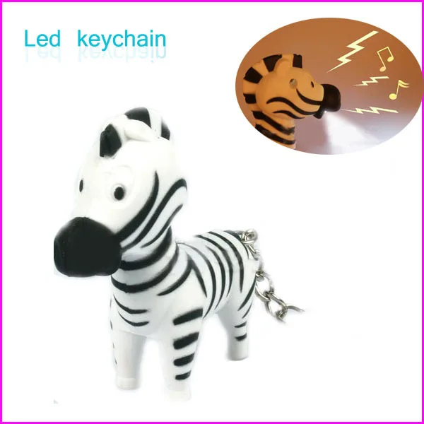 1Pc Sound Zebra Shape LED Flashlight Lamp Light Torch Keychain Keyring