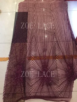 

Zoe lace 2019 new redwine color glued glitter best quality 5 yards stock tulle mesh for sawing bridal wedding dress F37
