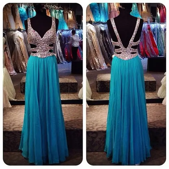 2016 Backless Prom Dresses Blue Prom Dress Open Backs Prom Gown Open