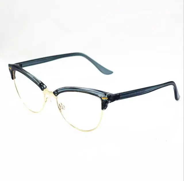 Women's Half Rim Cat Eye Eyewear Frames Metal Rivet Optical Glasses