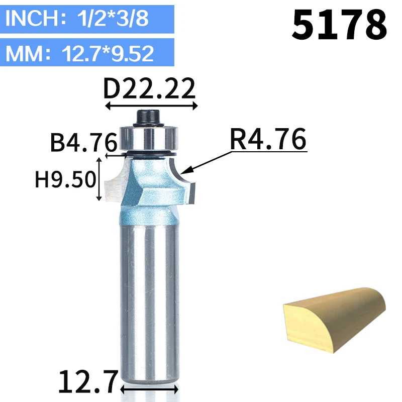 HUHAO 1 шт. круглые фрезы для дерева, деревообрабатывающий инструмент, промышленная Концевая фреза с подшипником, фреза, угловая круглая Концевая фреза - Длина режущей кромки: 5178