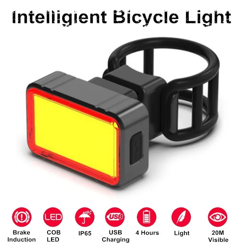 

100LM Waterproof USB Rechargeable Intelligent Induction Brake Bicycle Light Taillight Rear COB+28 LED Bike Riding Tail Light