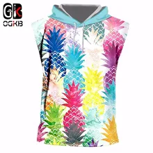 OGKB Новое поступление Кепки вязаные топы без рукавов принт акварельной ананас 3d топ с капюшоном человек хип-хоп худи без рукавов пуловер со шнурком