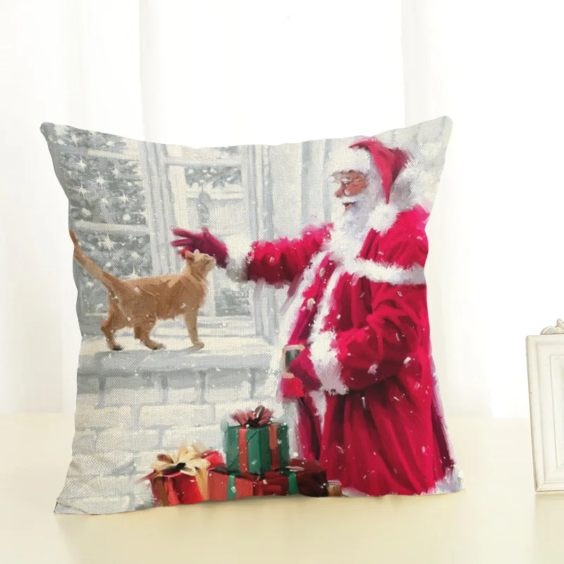 

New Product Santa Claus Christmas Gift Elk Pattern Square Linen Pillowcase45x45cm Merry Christmas Decorations for Home New Year
