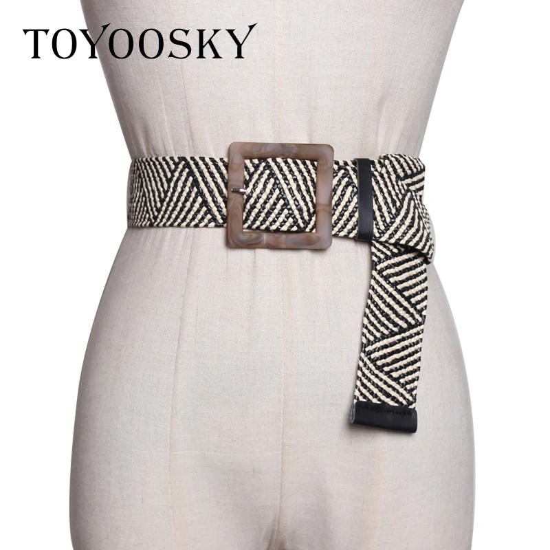 

Fashion Woven Belt For Women's Jeans Bohemian Stripe Solid Color Square Buckle Waist Belt Ethnic Style Wild Decoration Belt 2019