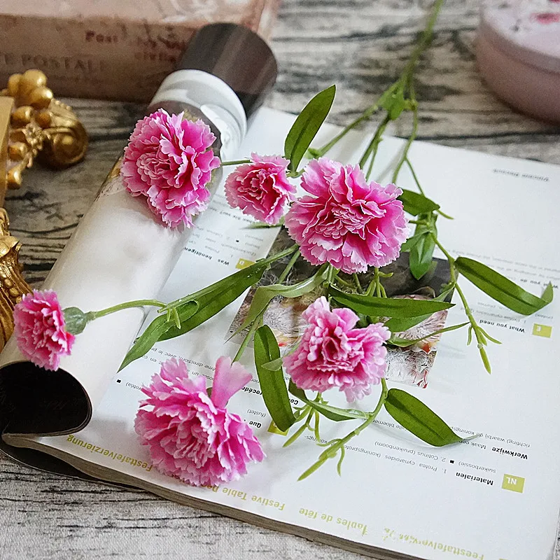Flone 6 Heads Artificial Carnation Flower Simulation Small Carnation Fake Silk Flower Branch Home Decor Floral Festival Gift (6)