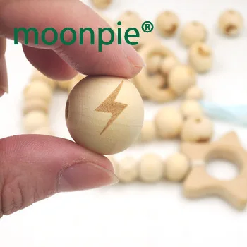 100pcs 20mm wood round ball bead flash lighting shaped burnt engrave diy accessory david bowie for teether EA142