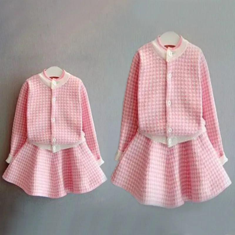 

2pcs Mother Daughter Oufits Dresses Family Matching Clothes Sweatshirt Jacket+skirt Pink Princess Girls Mama Family Clothing