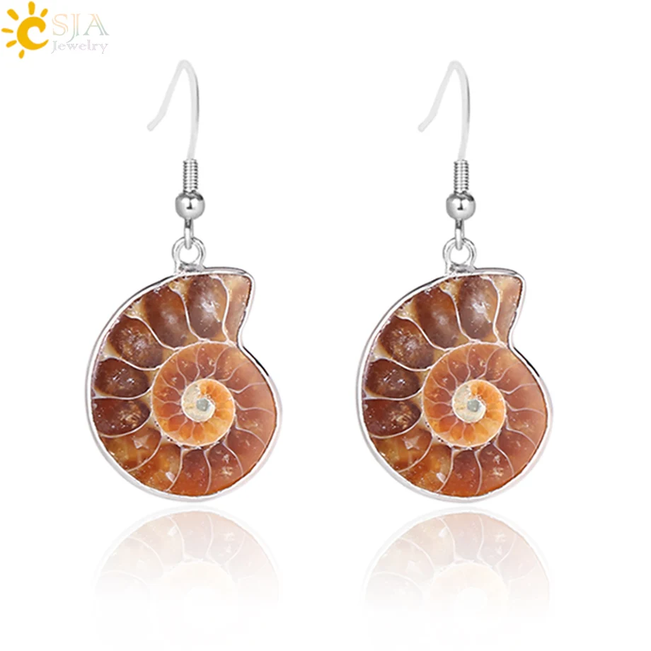 Natural Ammonite Fossil with S925 Sterling Silver Hook Charm Earrings