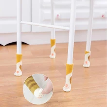 4 шт. милые носки для стула с кошачьими лапами, вязаные носки для стула с рисунком кота, защитный чехол, нескользящие носки для домашней мебели