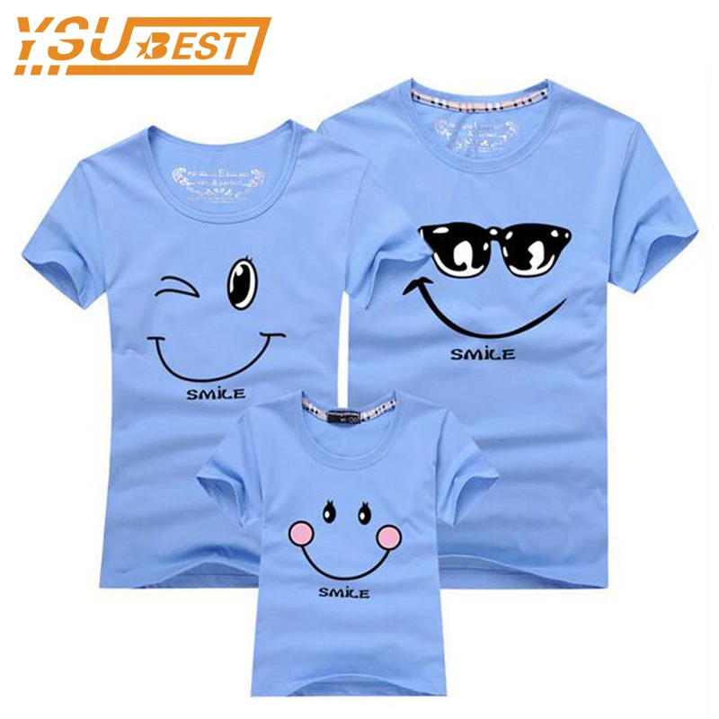 

Smiling Face Shirt Short Sleeves Matching Clothes New 2017 Cotton Family Matching T Shirt Fashion Family Outfit Set Tees Tops