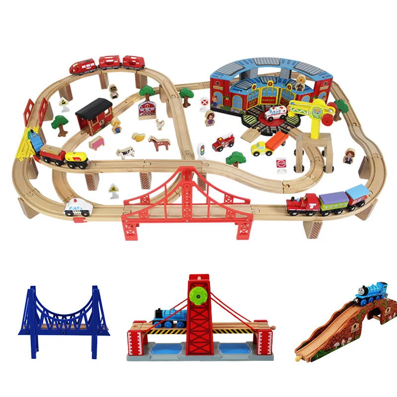 Accessoires de voie de Train en bois bricolage voie d'expansion de pont de chemin de fer jouets éducatifs pour les enfants
