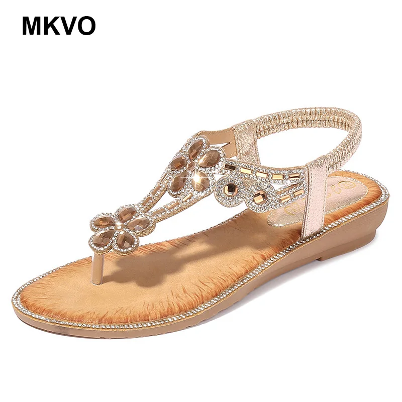 

2019 New Women Flat Sandals Plus Size 36-42 Fashion Crystal Woman Shoes Summer Footwear Beach Flip Flops Shoes Women Sandalias