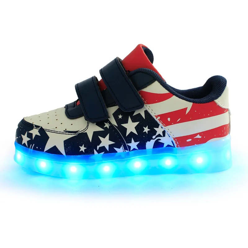 Лидер продаж зарядка через USB детей Обувь с свет красочный светящийся Обувь со светодиодной подсветкой Детские Обувь для мальчиков Обувь для девочек Спортивная обувь мода звезды светящиеся Обувь
