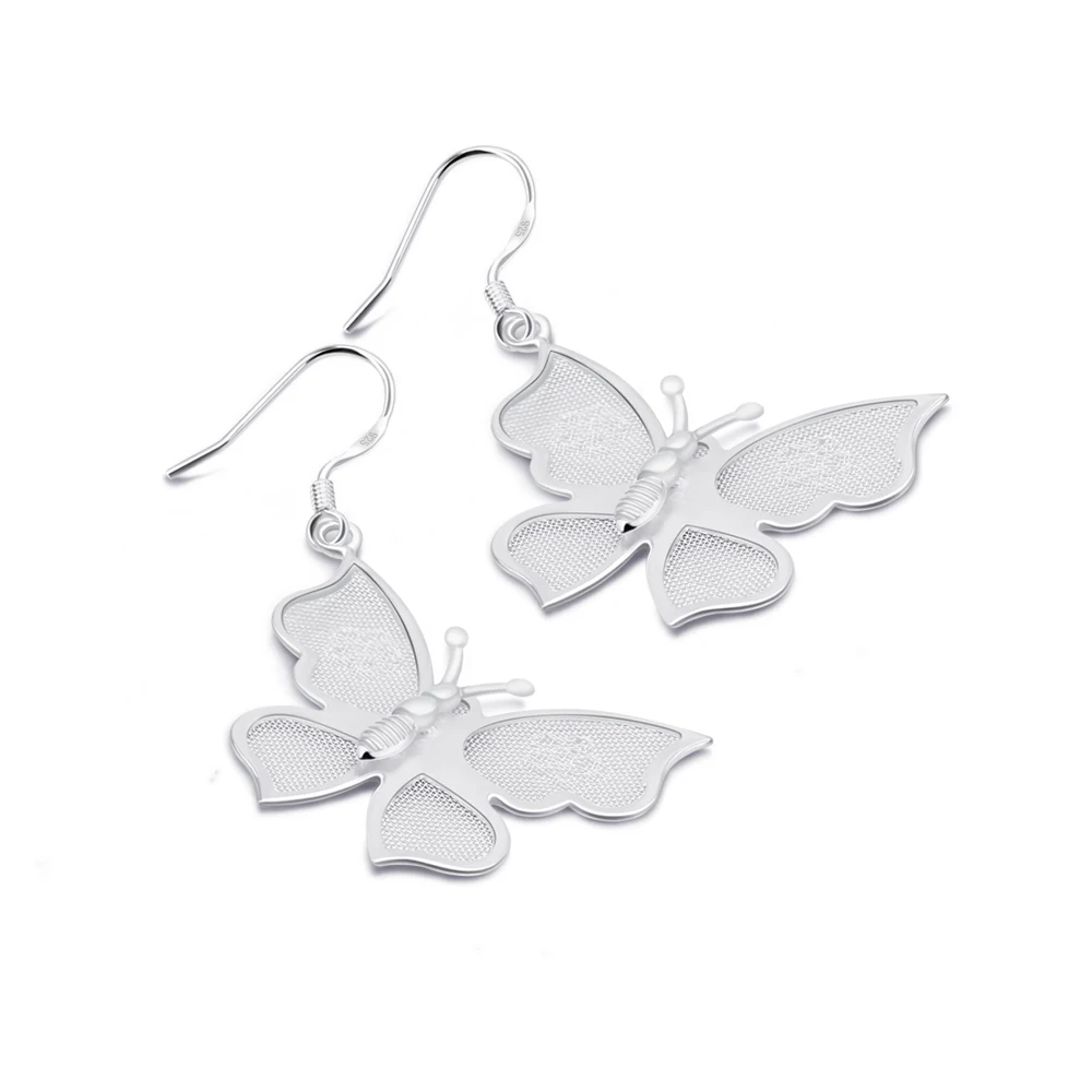 

Girls butterfly Earrings Metal 925 silver Fashion Abstract Hollow Out Dangle Earrings New earring Face 2019 New Hot