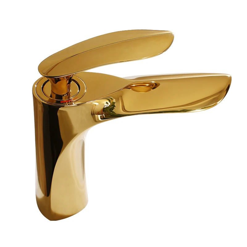 Modern Luxury Golden Finished Brass Faucet Bathroom Faucets Single Handle Cold and Hot Water Mixer Sink tap High Basin Faucet