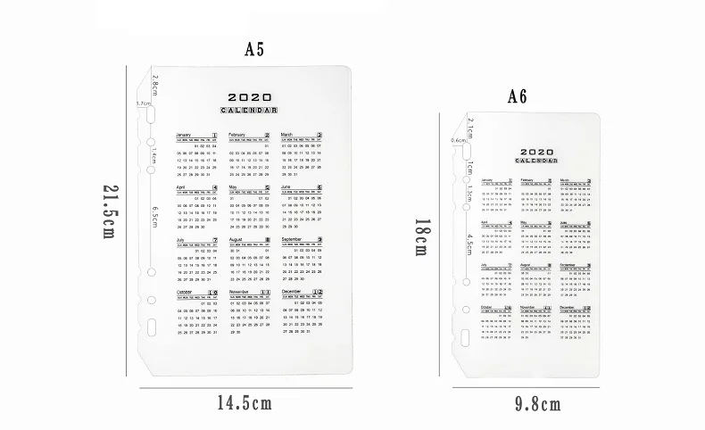 1 шт. прозрачный 2020 календарь A5/A6 доска для письма клип календарь индексный разделитель для 6 отверстий скоросшиватель Органайзер