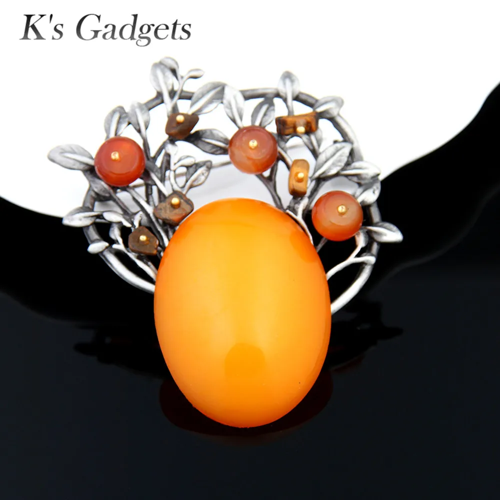 

K'S Gadgets Vintage Yellow Red Natural Stone Brooches For Women Fashion Exquisite Pin Stone Brooch Pins Scarves Buckle Jewelry