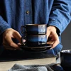 KINGLANG набор керамических блюдец для кофе темно-синего цвета, чашка для завтрака, чашка для послеобеденного чая, чашка для кофе антикварного с... ► Фото 3/5