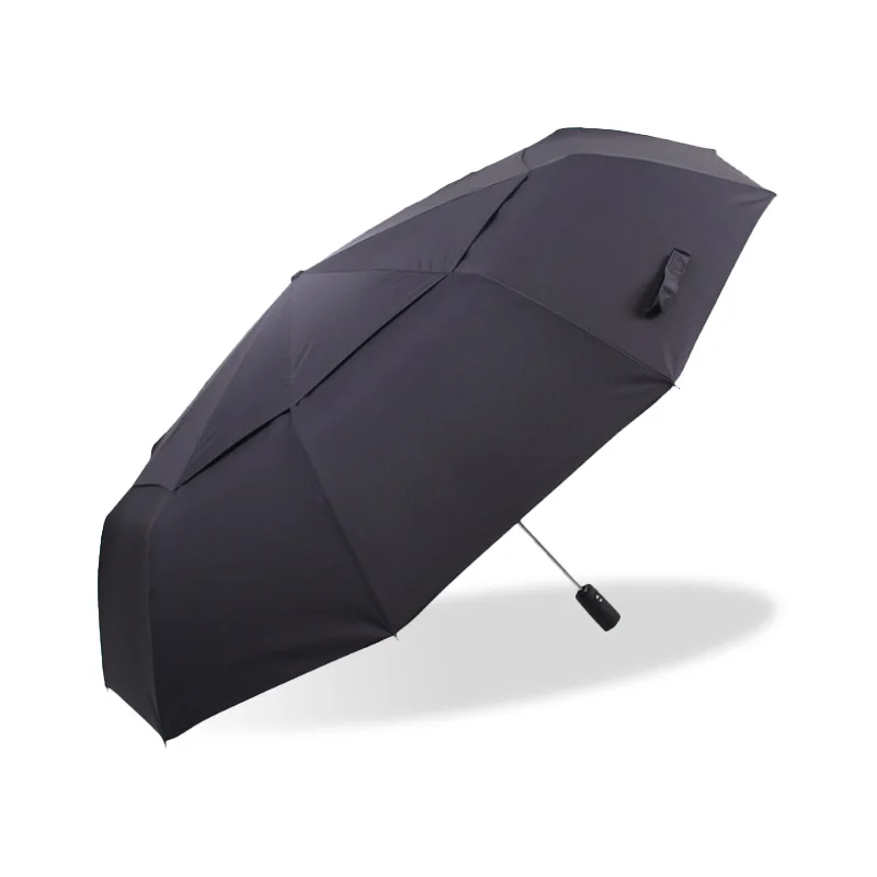 Сильный качественный зонт для мужчин, большой ветронепроницаемый двухслойный автоматический складной зонт для гольфа, защита от дождя и дождя для женщин - Цвет: Black