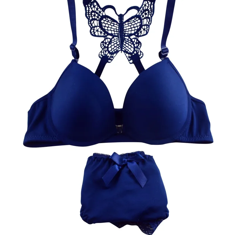 

Women Lady's Sexy Bra Sets Front Button Beauty Back Butterfly Lace Gathered Bras+Underwear Panties Suit