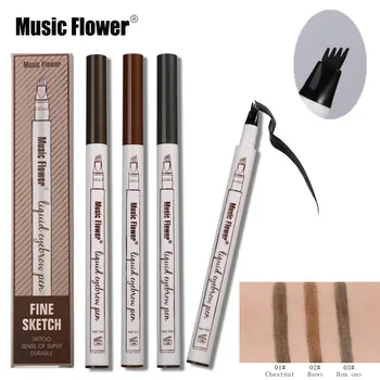 

3 Colors Music Flower Brand Makeup Fine Sketch Liquid Eyebrow Pen Waterproof Tattoo Super Durable Eye Brow Pencil Smudge-proof