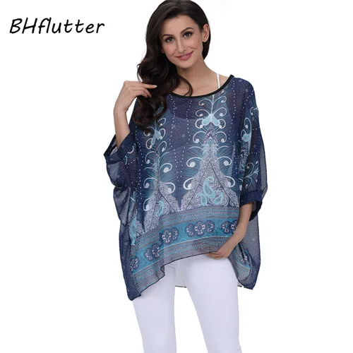 BHflutter 4XL 5XL 6XL размера плюс женская одежда новая шифоновая блузка рубашка рукав летучая мышь летний с буквенным принтом топы блузки - Цвет: picture color