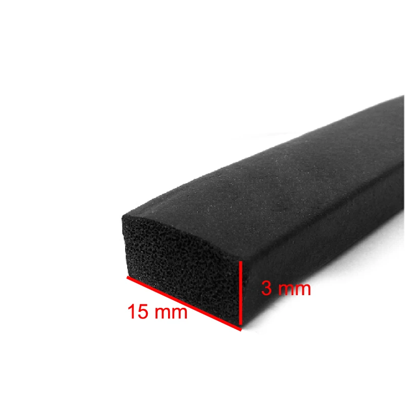 

3m x 15mm x 3mm self adhesive flat rubber foam cabinet door window seal strip weatherstrip