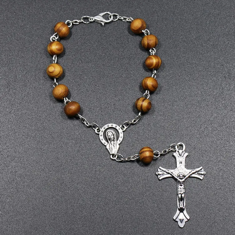 Религиозные 8 мм деревянные бусины католические четки браслет унисекс 12 звезд женитьба папа Четки Молитва Strand браслеты