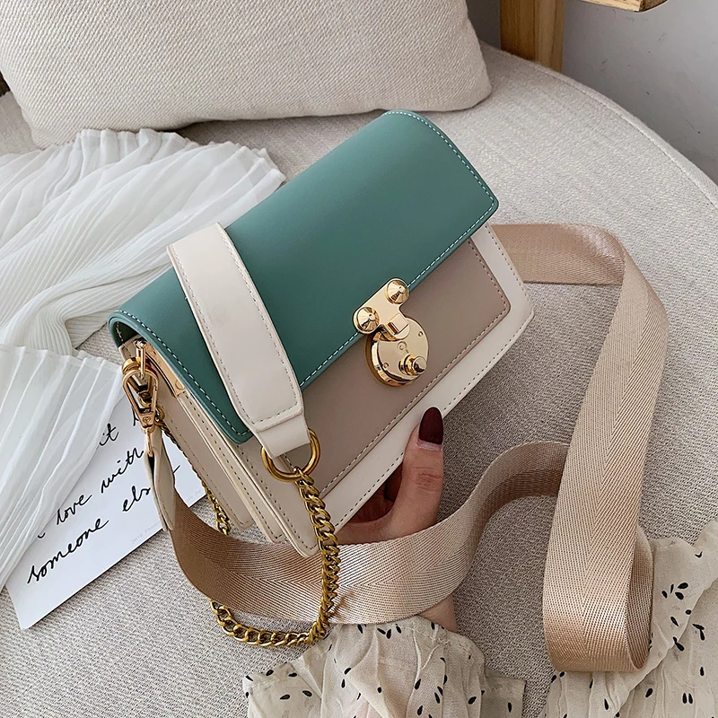 

Contrast color Leather Crossbody Bags For Women 2019 Travel Handbag Fashion Simple Shoulder Messenger Bag Ladies Cross Body Bag